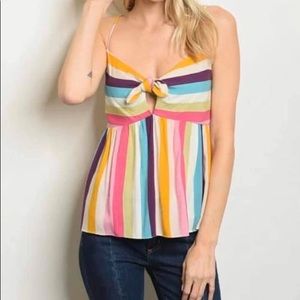 💜Soprano Rainbow Striped Sleeveless Tie Front Top